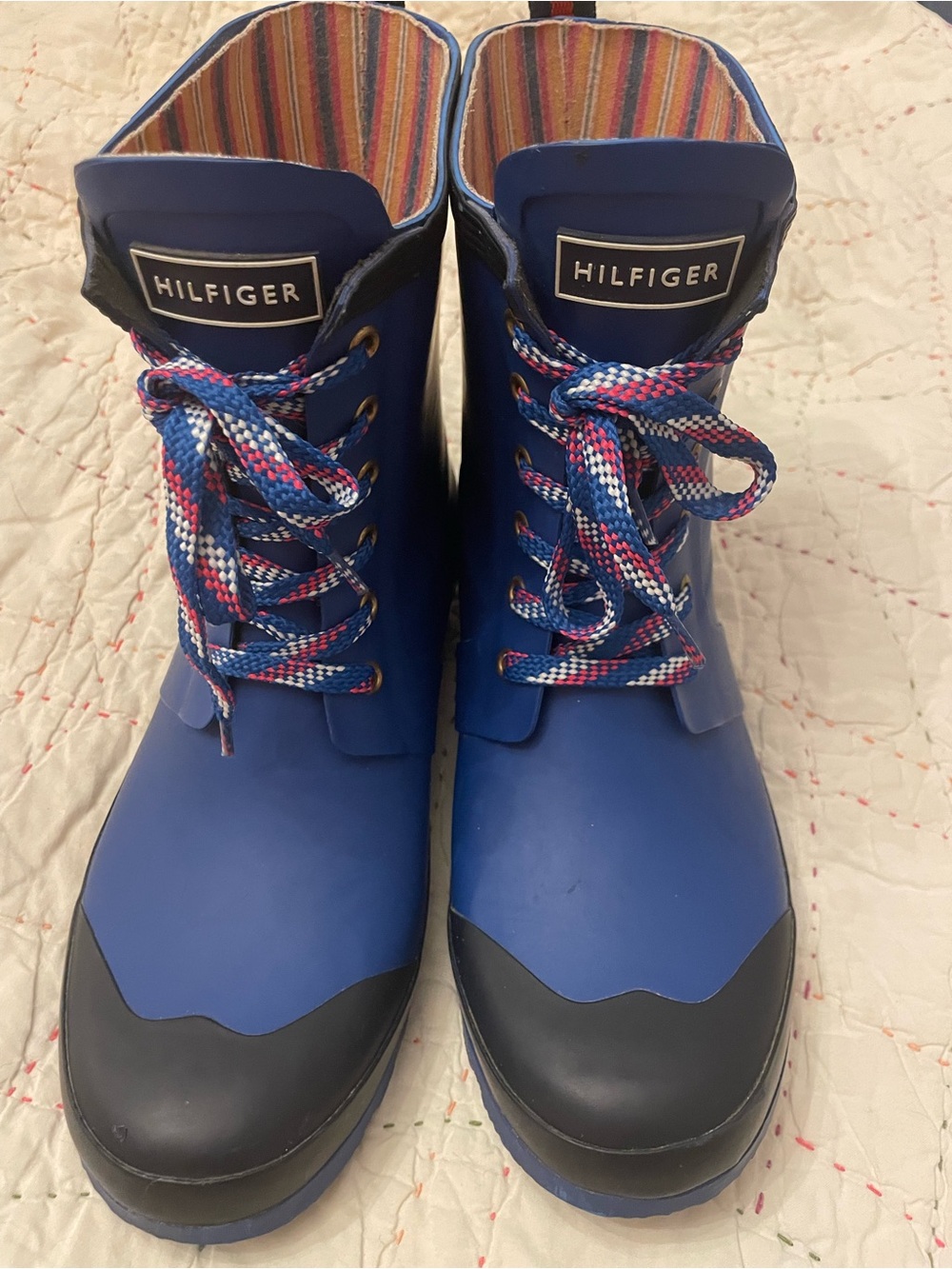 Hilfiger Blue Rain Boots with Multicolor Laces